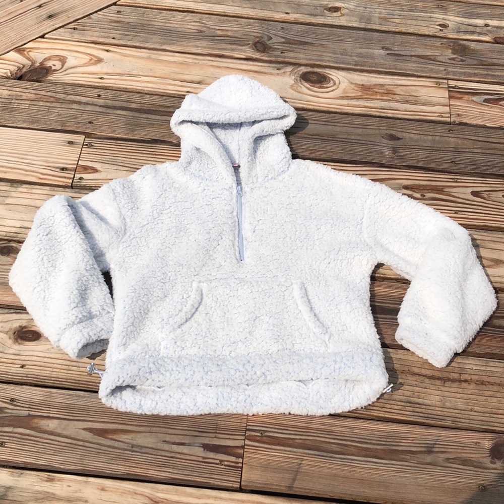 Crave Fame Fuzzy 1/4 Zip Pullover Hoodie Jacket In Sky Blue Size Large